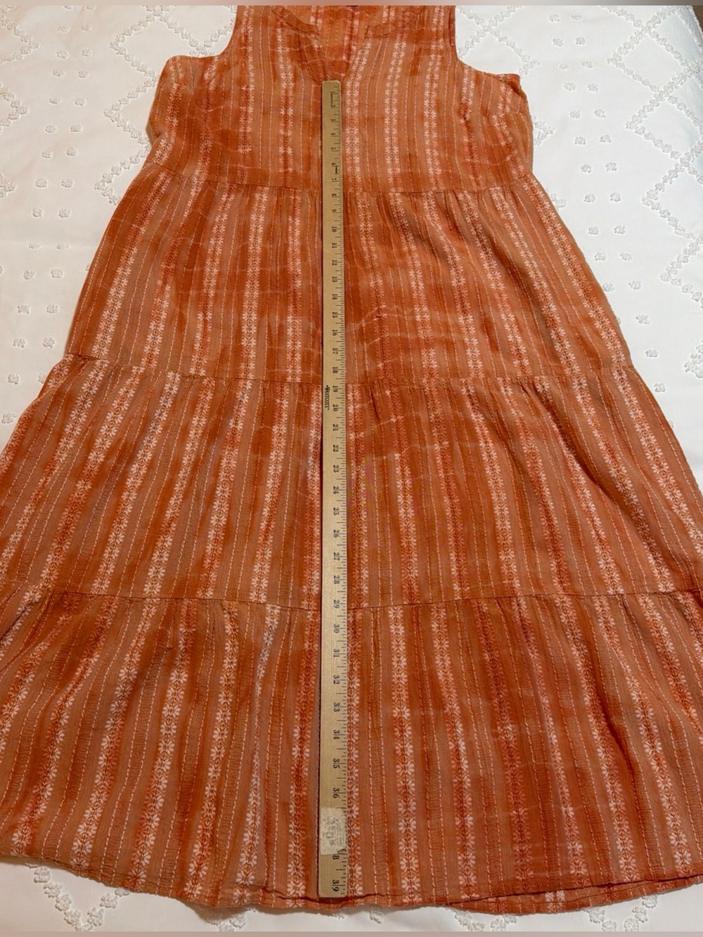 J.Jill Maxi Dress Women's Size M Orange Tie-Dye Embroidered Tiered Boho Cotton - Picture 9 of 9